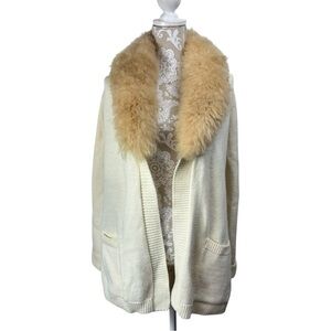 Vintage 70s JC Penney Size M/L Sweater Cardigan Lions Mane Faux Fur Collar